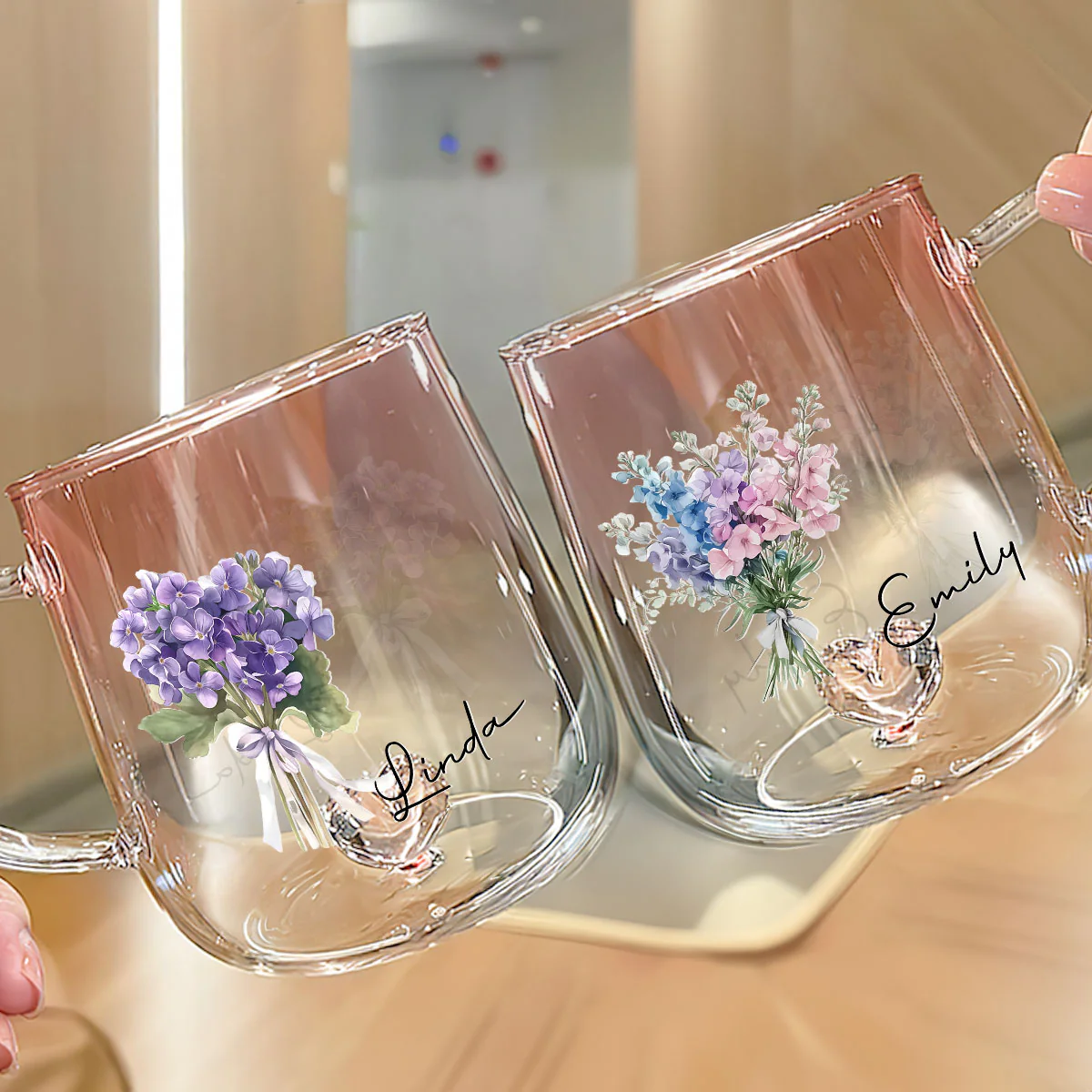 The Most Beautiful Flower Is You - Personalized Custom Pink Gradient Glass Mug - Image 6