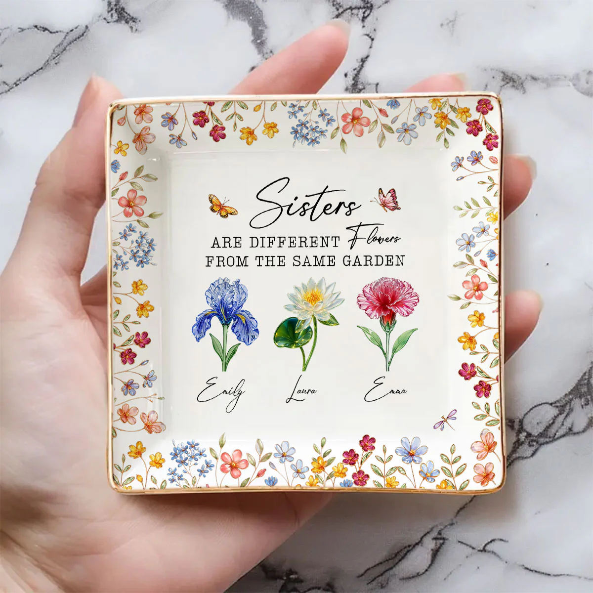 The Most Beautiful Flowers Are Friends - Personalized Custom Jewelry Dish - Image 2