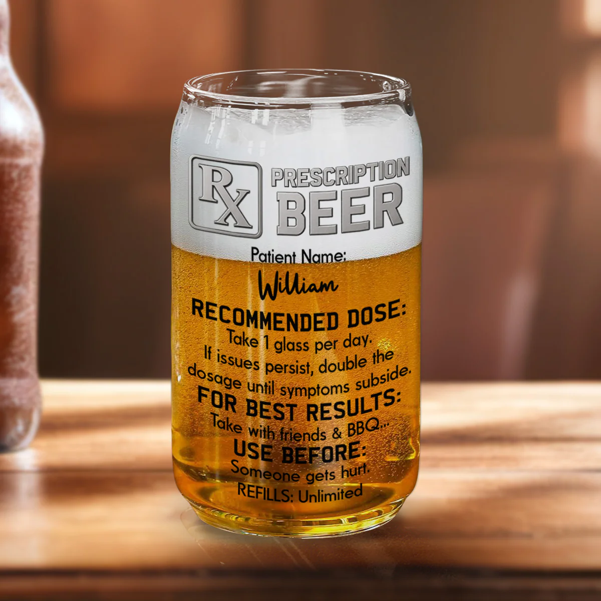 The Only Prescription Dad Needs  - Personalized Custom Beer Can Glass - Image 4