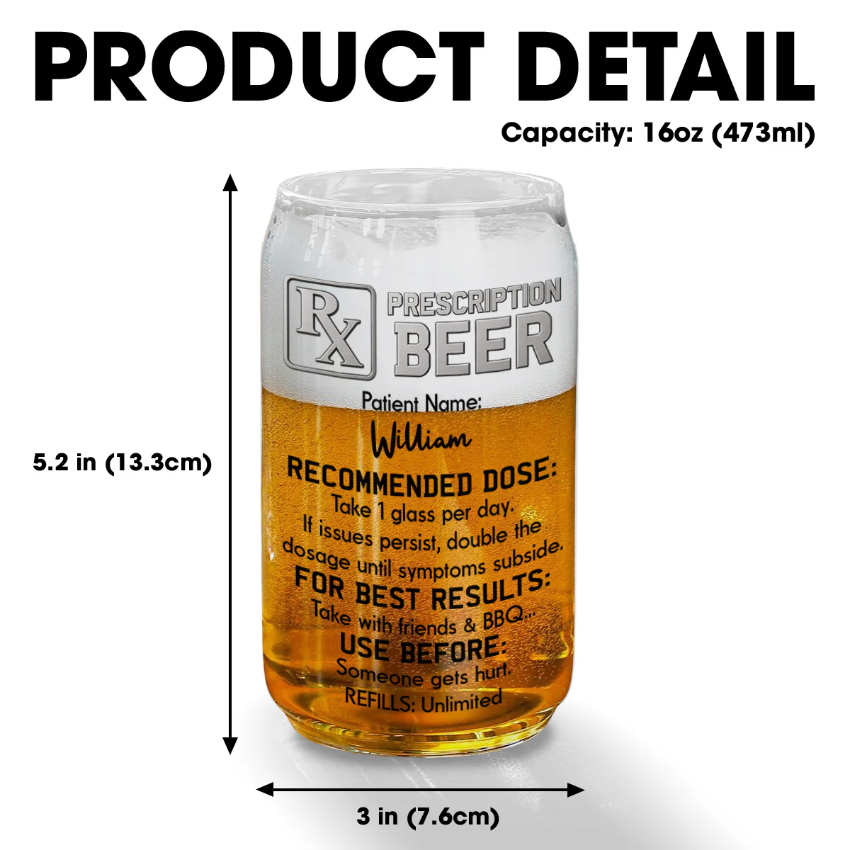 The Only Prescription Dad Needs  - Personalized Custom Beer Can Glass - Image 5