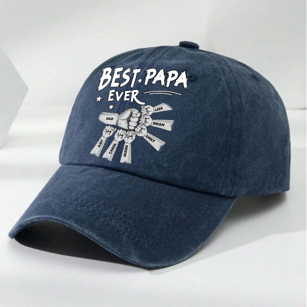 The Power Of Dad Comes From Love - Personalized Custom Vintage Washed Denim Cap - Image 2