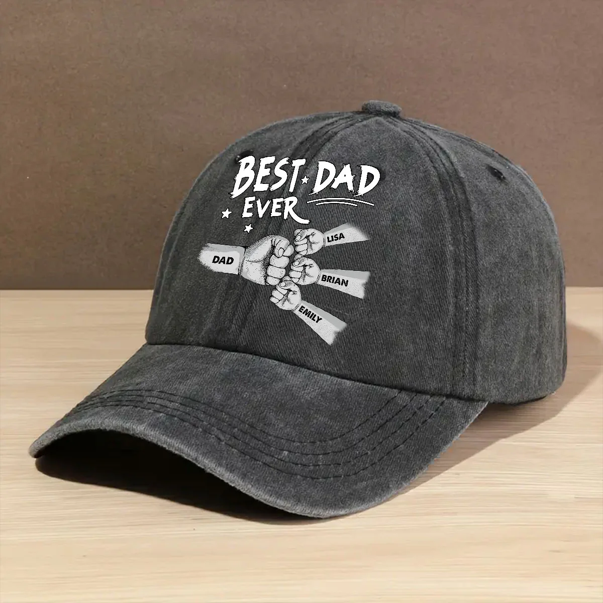 The Power Of Dad Comes From Love - Personalized Custom Vintage Washed Denim Cap - Image 3