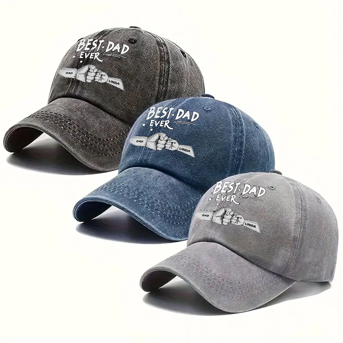 The Power Of Dad Comes From Love - Personalized Custom Vintage Washed Denim Cap - Image 4