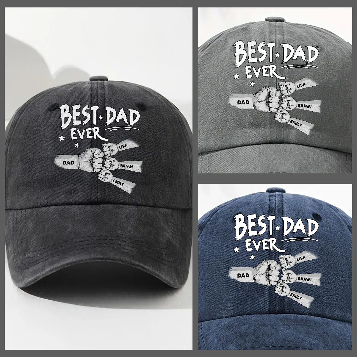 The Power Of Dad Comes From Love - Personalized Custom Vintage Washed Denim Cap - Image 5