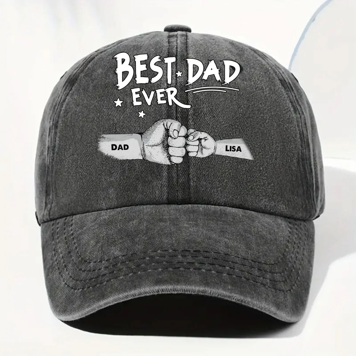 The Power Of Dad Comes From Love - Personalized Custom Vintage Washed Denim Cap - Image 7