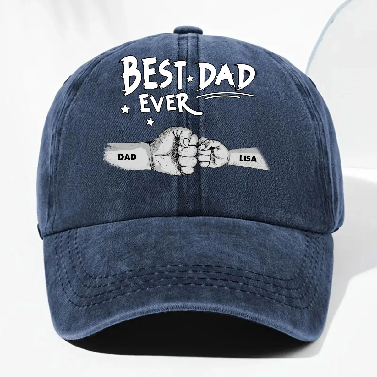 The Power Of Dad Comes From Love - Personalized Custom Vintage Washed Denim Cap - Image 9