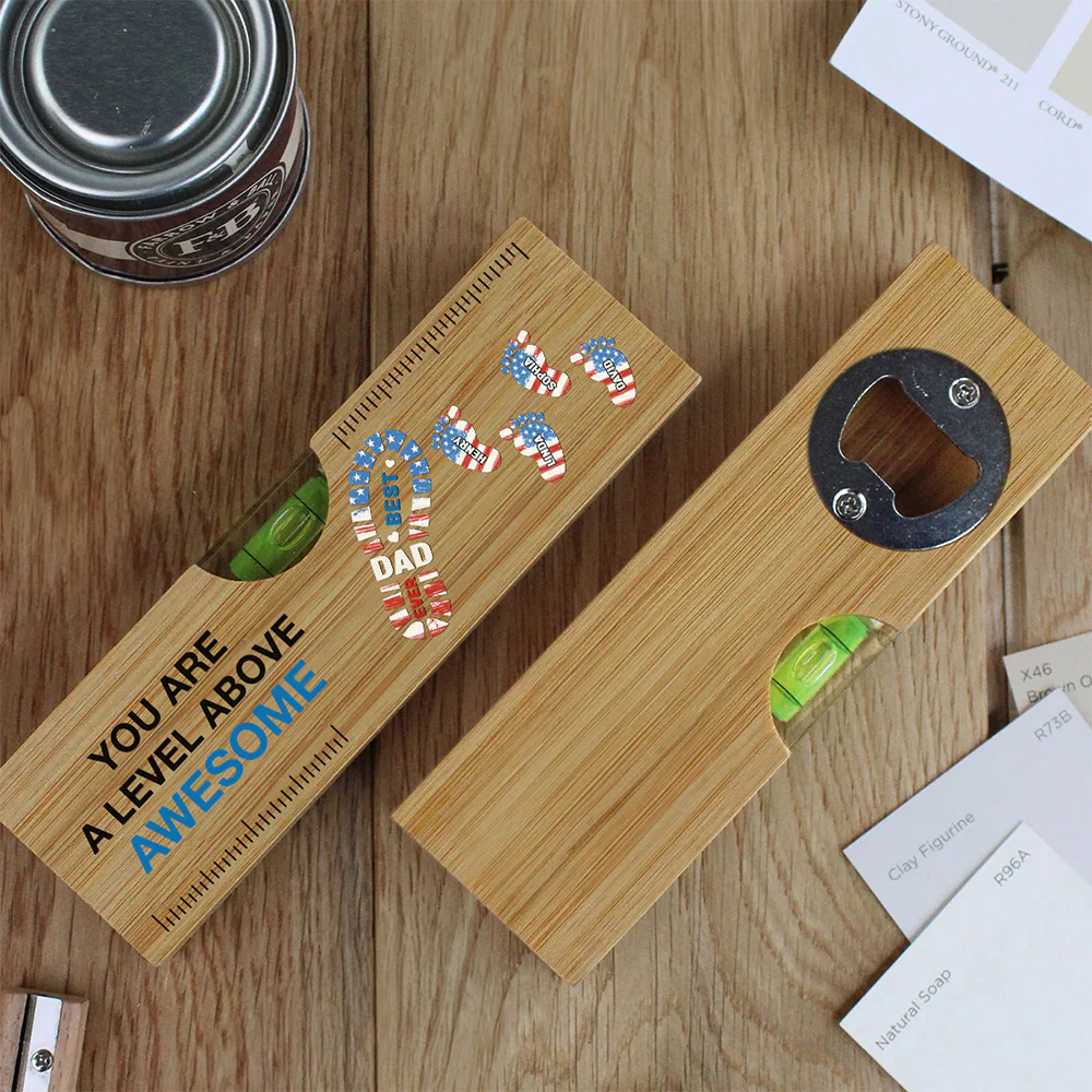 The Power Of Dad Comes From Love - Personalized Custom Wooden Spirit Level Bottle Opener - Image 4
