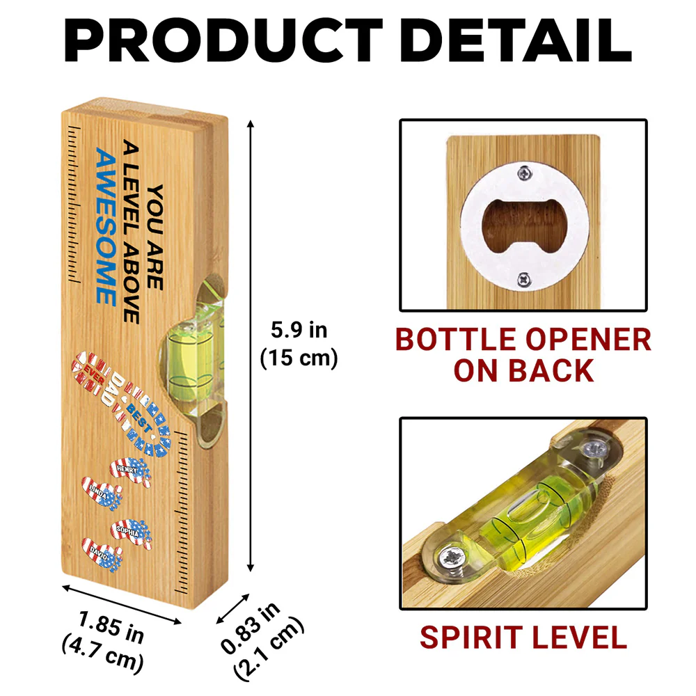 The Power Of Dad Comes From Love - Personalized Custom Wooden Spirit Level Bottle Opener - Image 6