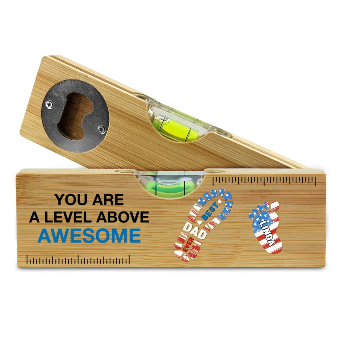 The Power Of Dad Comes From Love - Personalized Custom Wooden Spirit Level Bottle Opener - Image 7