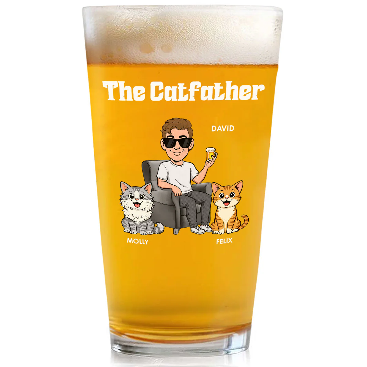 The Retro Catfather - Personalized Custom Beer Glass