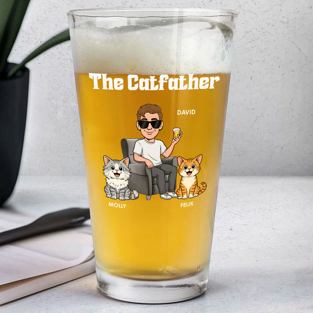 The Retro Catfather - Personalized Custom Beer Glass - Image 2