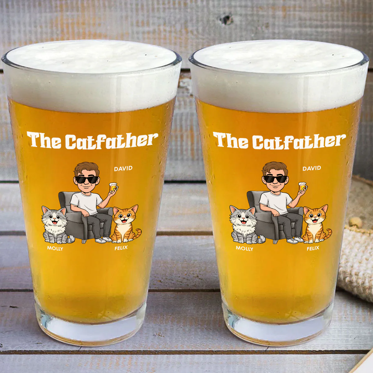 The Retro Catfather - Personalized Custom Beer Glass - Image 3