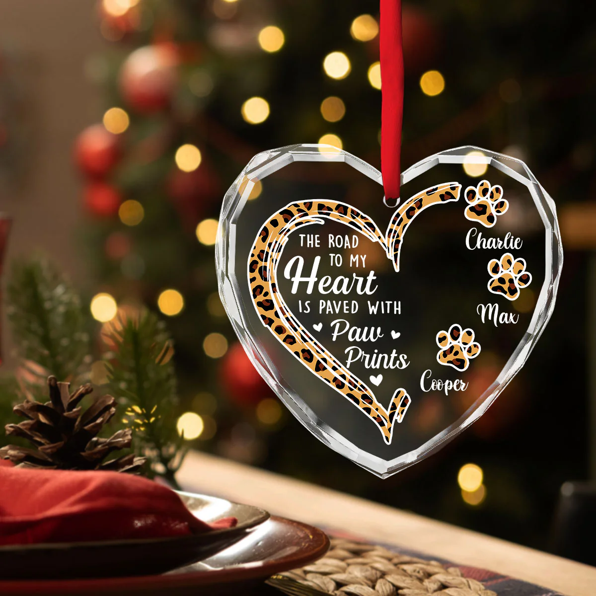 The Road To Fur Mom Heart - Personalized Custom Glass Ornament - Image 3