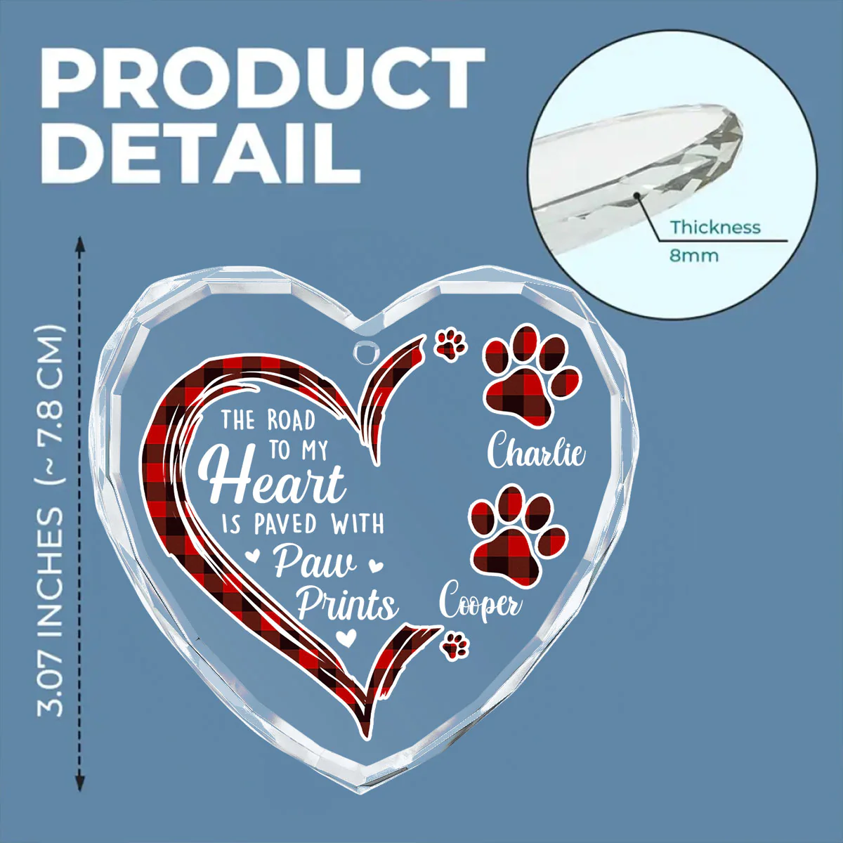 The Road To Fur Mom Heart - Personalized Custom Glass Ornament - Image 5