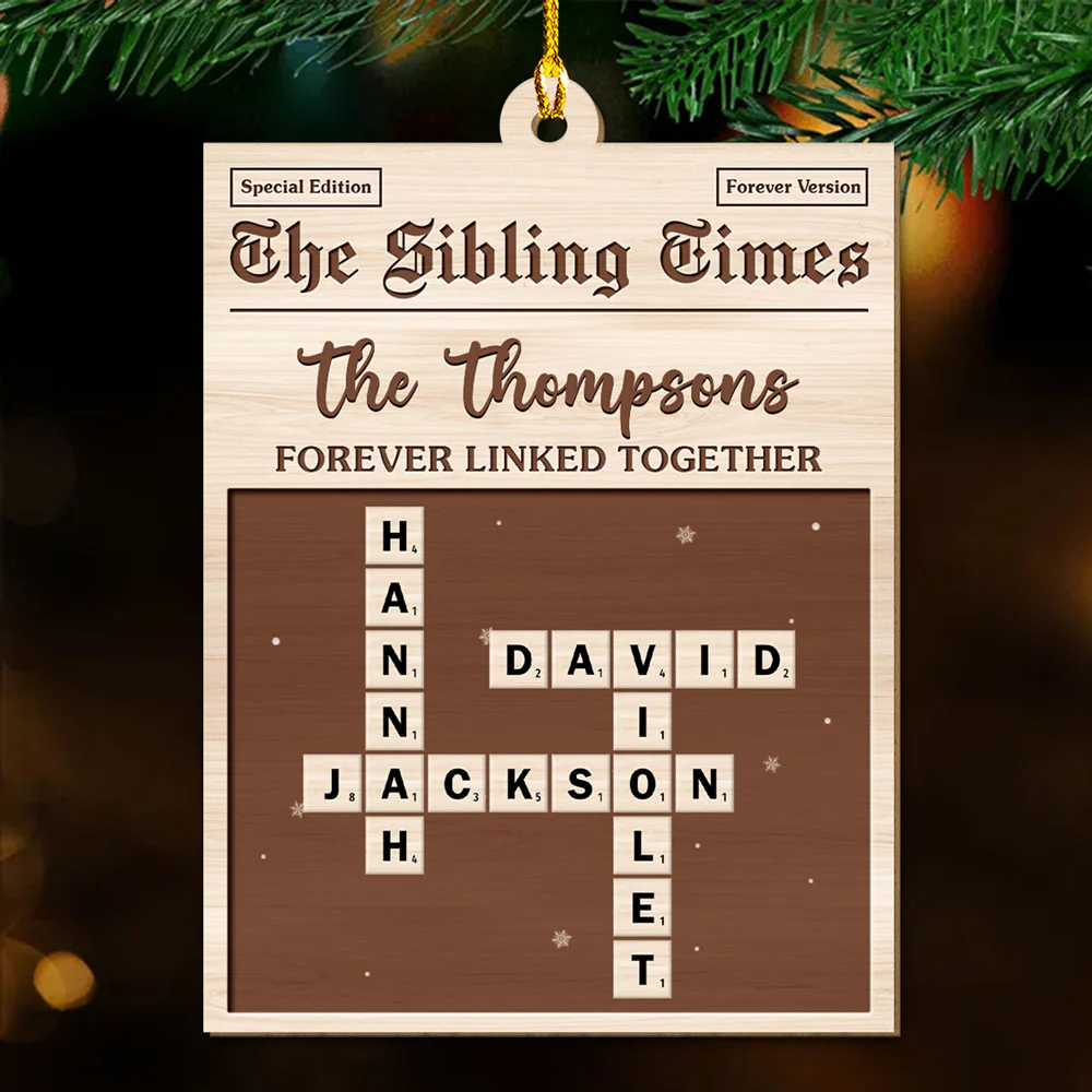 The Siblings Time - Personalized Custom 3D Effect Wood Ornament - Image 2