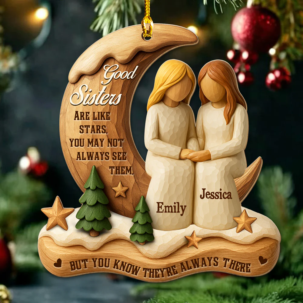 The Sister I Choose - Personalized Custom 3D Effect Wood Ornament - Image 4