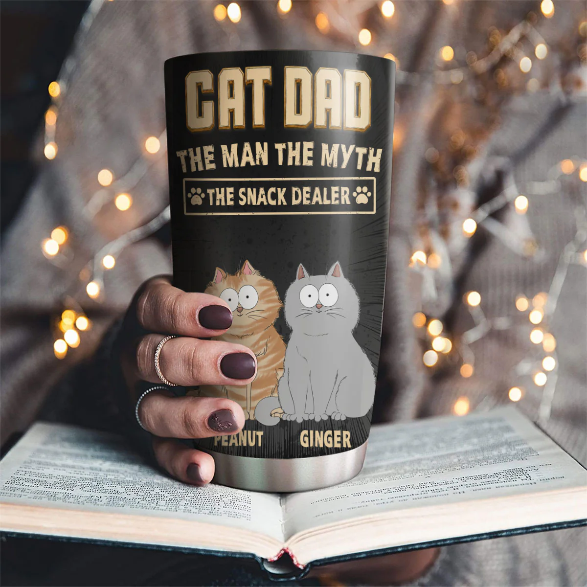 The Snack Dealer Cat Dad - Personalized Custom Tumbler - Image 2