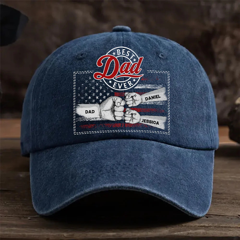 The Strength Of A Dad Is Born From Love - Personalized Custom Vintage Washed Denim Cap - Image 2