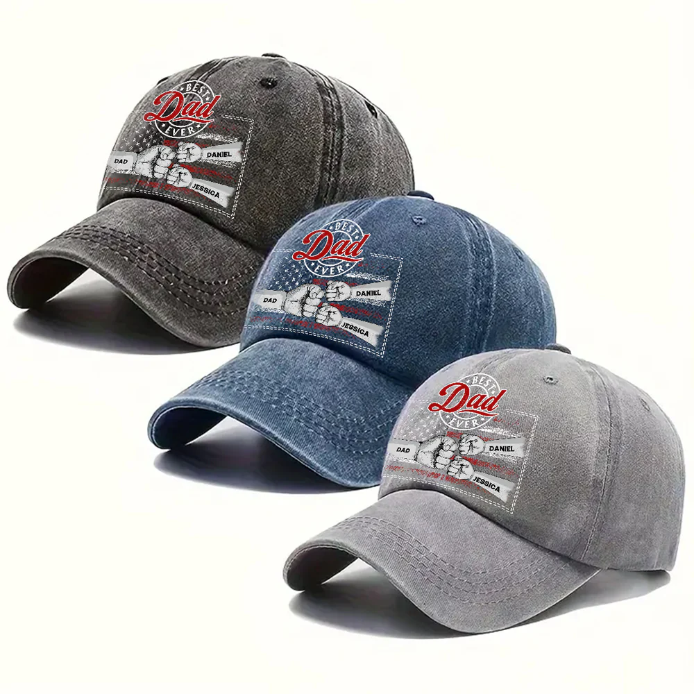 The Strength Of A Dad Is Born From Love - Personalized Custom Vintage Washed Denim Cap - Image 3