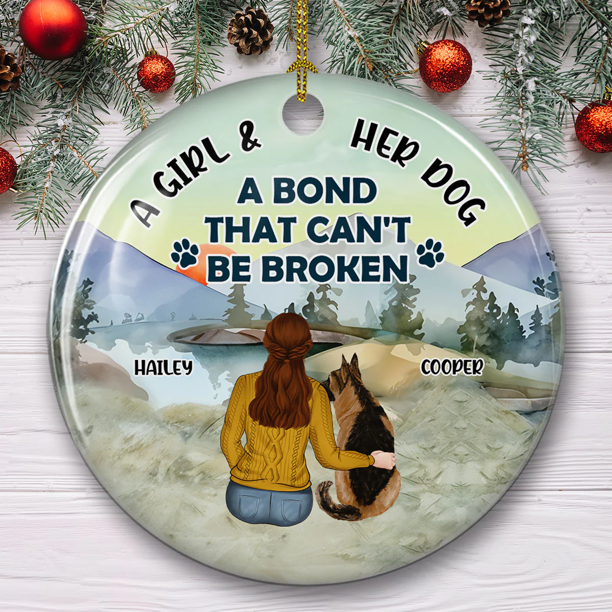 The Unbreakable Bond Between A Girl And Her Dog - Personalized Custom Ceramic Ornament - Image 2