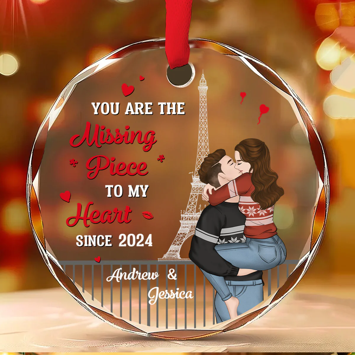The Year I Found My Missing Piece Couples - Personalized Custom Glass Ornament - Image 2