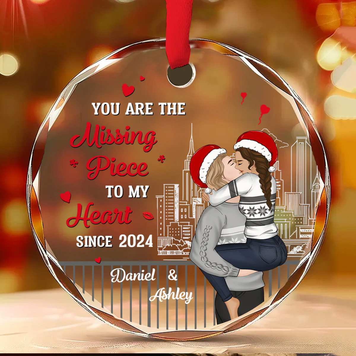The Year I Found My Missing Piece Couples - Personalized Custom Glass Ornament - Image 3