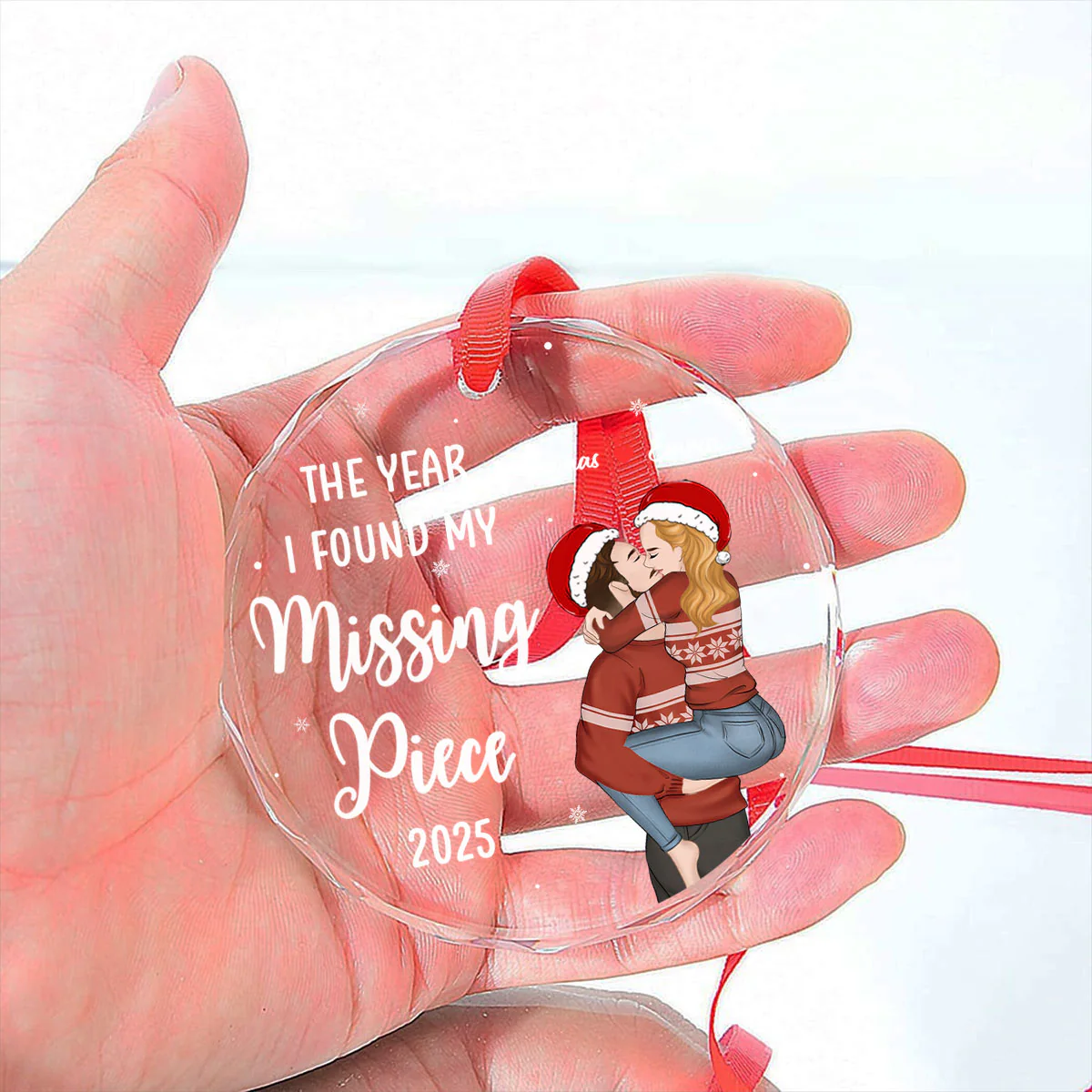 The Year I Found My Missing Piece Heart Puzzle - Personalized Custom Glass Ornament - Image 2