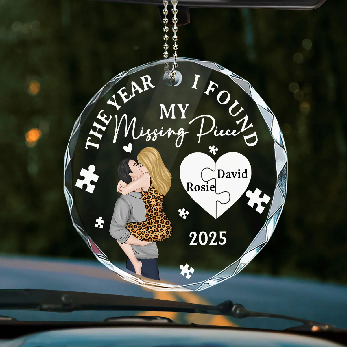 The Year I Found My Missing Piece Kissing - Personalized Custom Glass Car Ornament - Image 3