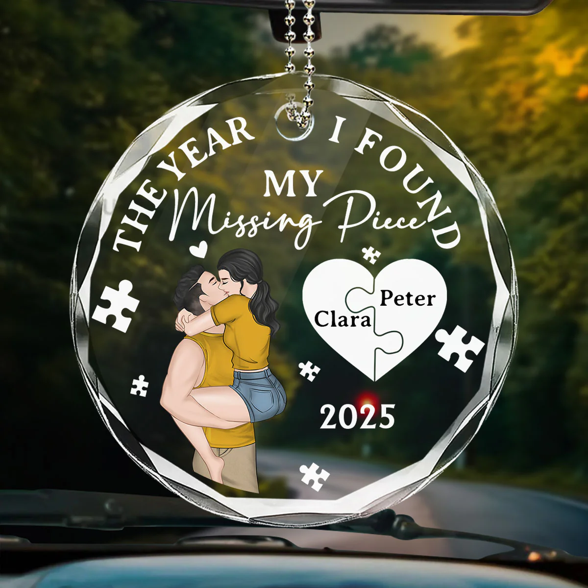 The Year I Found My Missing Piece Kissing - Personalized Custom Glass Car Ornament - Image 4