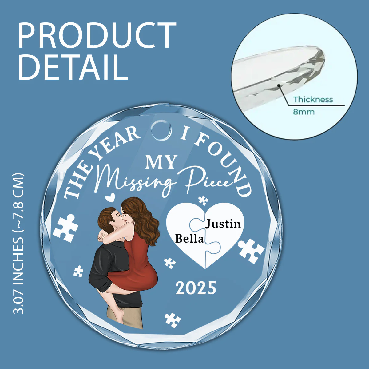 The Year I Found My Missing Piece Kissing - Personalized Custom Glass Car Ornament - Image 5
