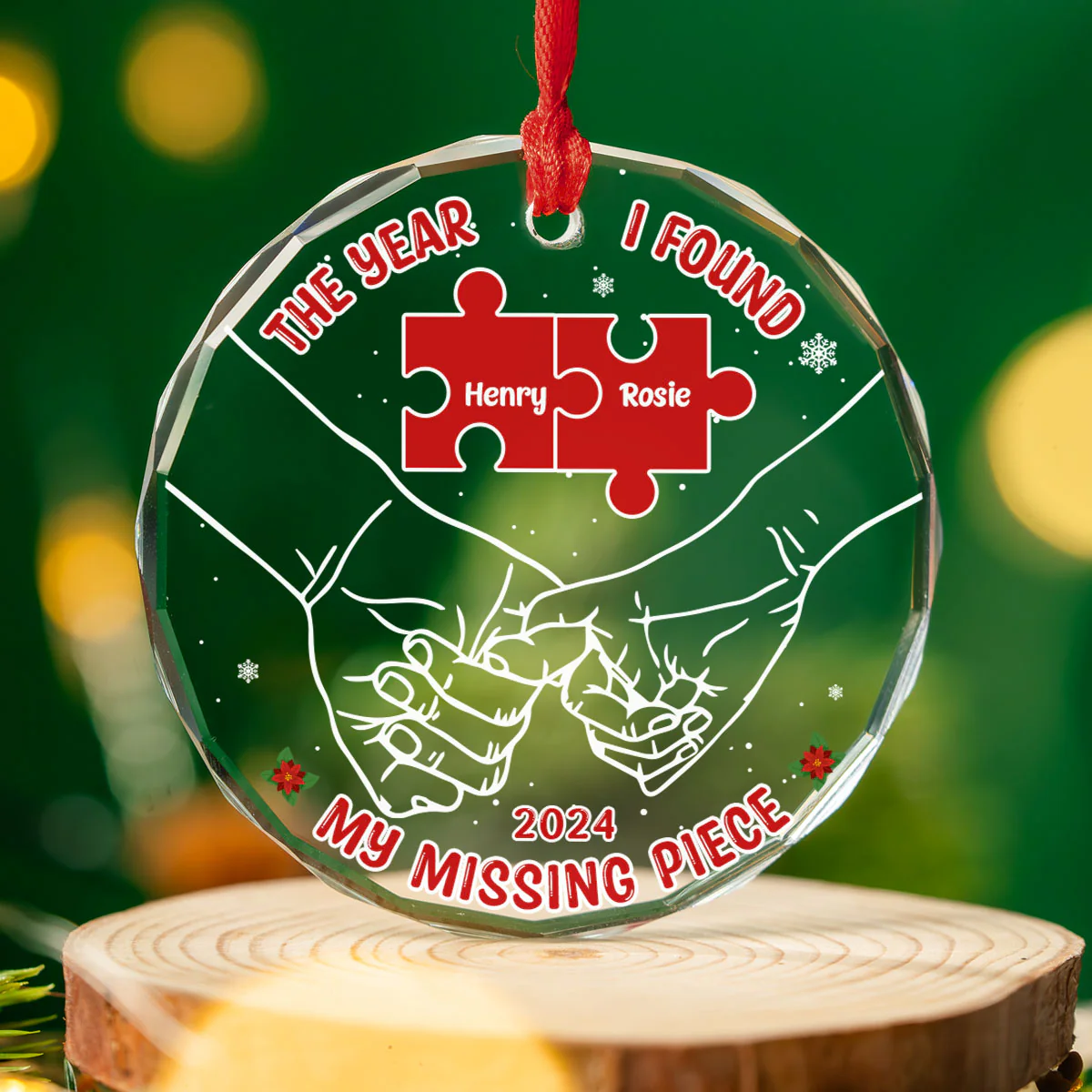 The Year I Found My Missing Piece  - Personalized Custom Glass Ornament - Image 3