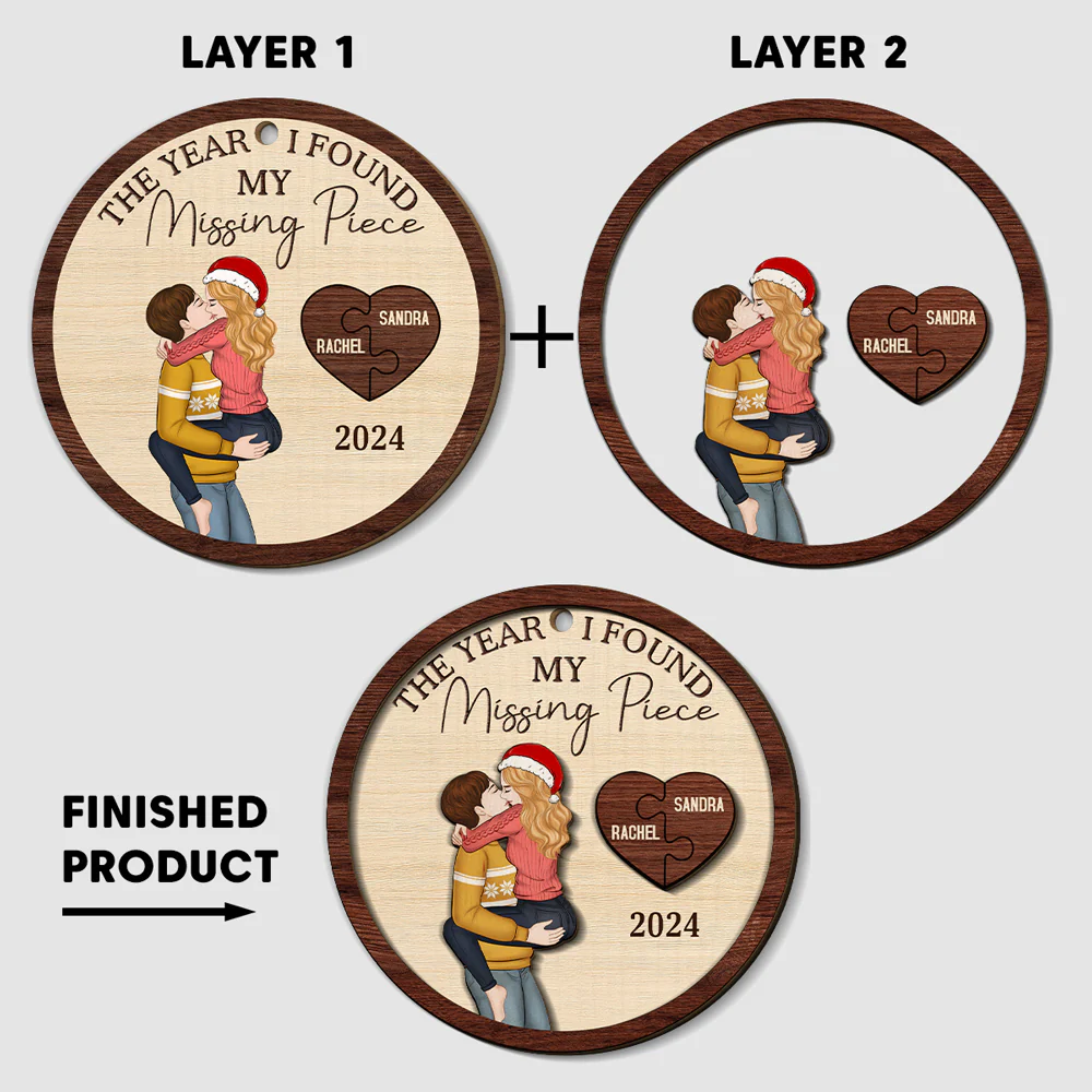 The Year I Found My Missing Piece Same Gender - Personalized Custom Freeshape 2-Layered Wood Ornament - Image 5
