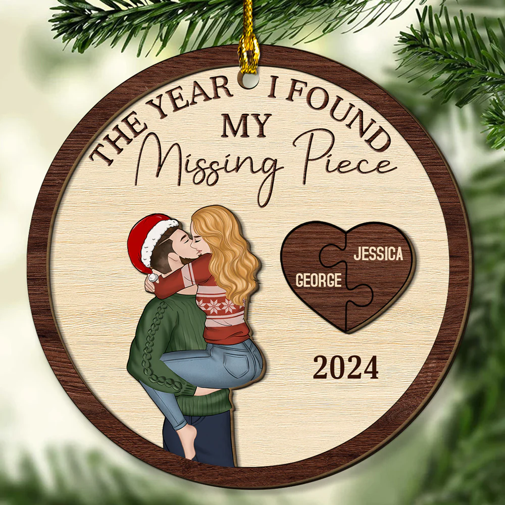 The Year I Found My Perfect Match - Personalized Custom Freeshape 2-Layered Wood Ornament - Image 2