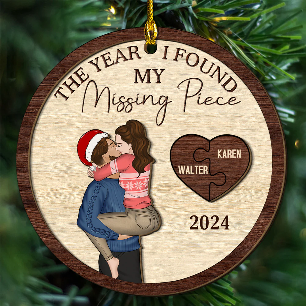 The Year I Found My Perfect Match - Personalized Custom Freeshape 2-Layered Wood Ornament - Image 3