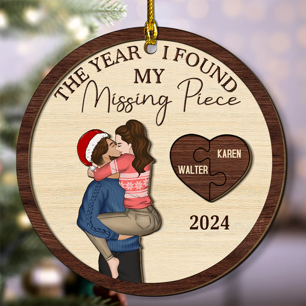The Year I Found My Perfect Match - Personalized Custom Freeshape 2-Layered Wood Ornament - Image 4