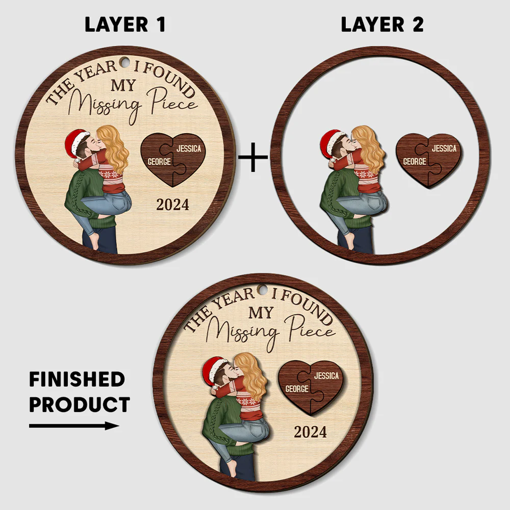 The Year I Found My Perfect Match - Personalized Custom Freeshape 2-Layered Wood Ornament - Image 5