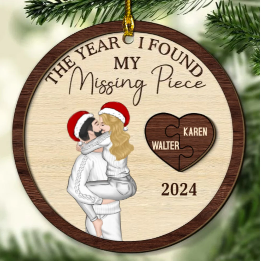 The Year I Found My Perfect Match - Personalized Custom Freeshape 2-Layered Wood Ornament - Image 6