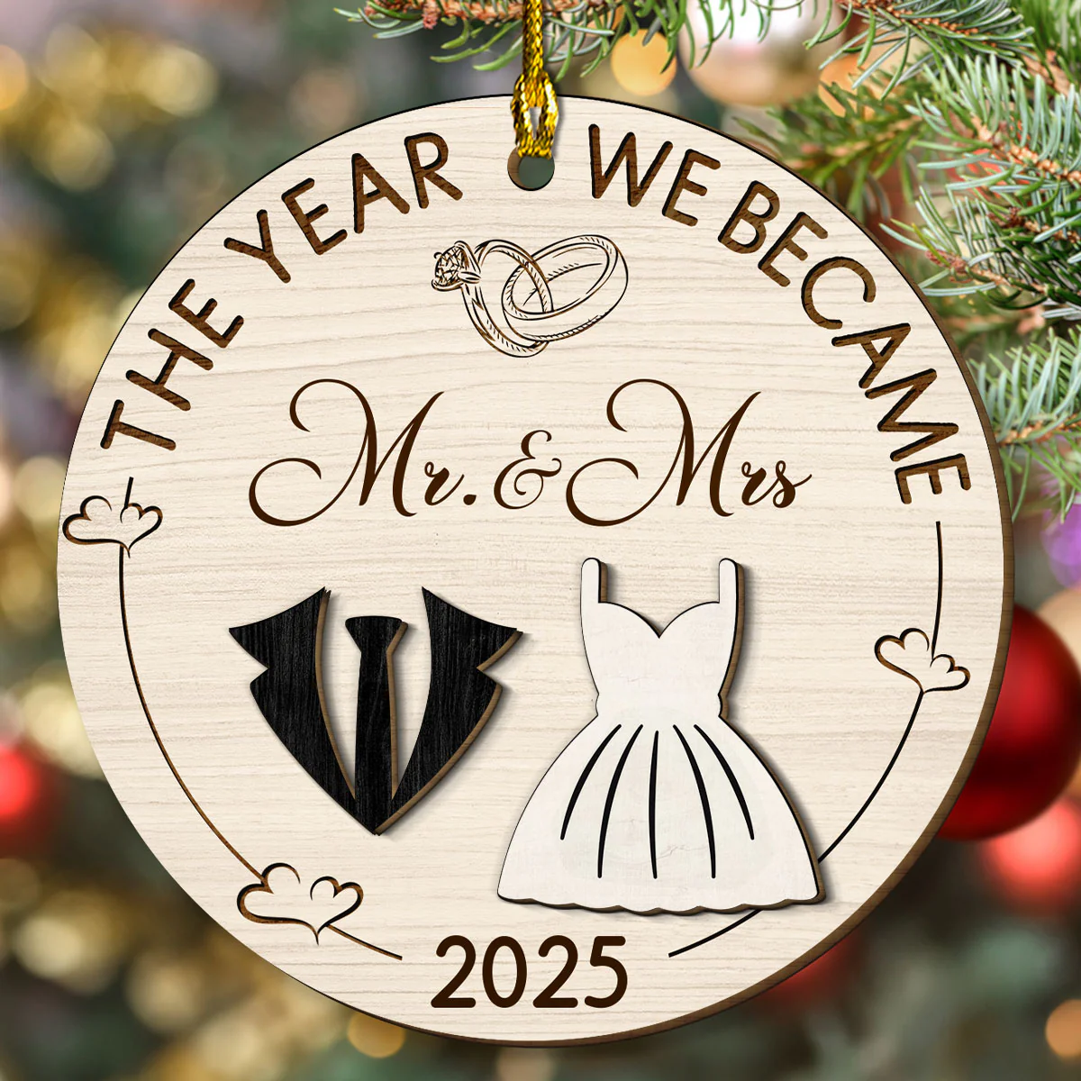 The Year Love Became Forever - Personalized Custom Freeshape 2-Layered Wood Ornament - Image 3