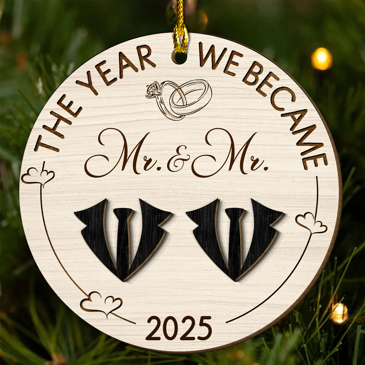 The Year Love Became Forever - Personalized Custom Freeshape 2-Layered Wood Ornament - Image 4