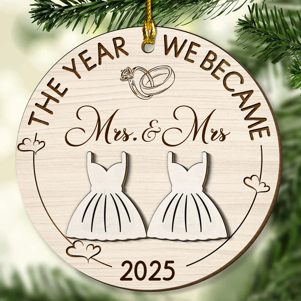 The Year Love Became Forever - Personalized Custom Freeshape 2-Layered Wood Ornament - Image 5
