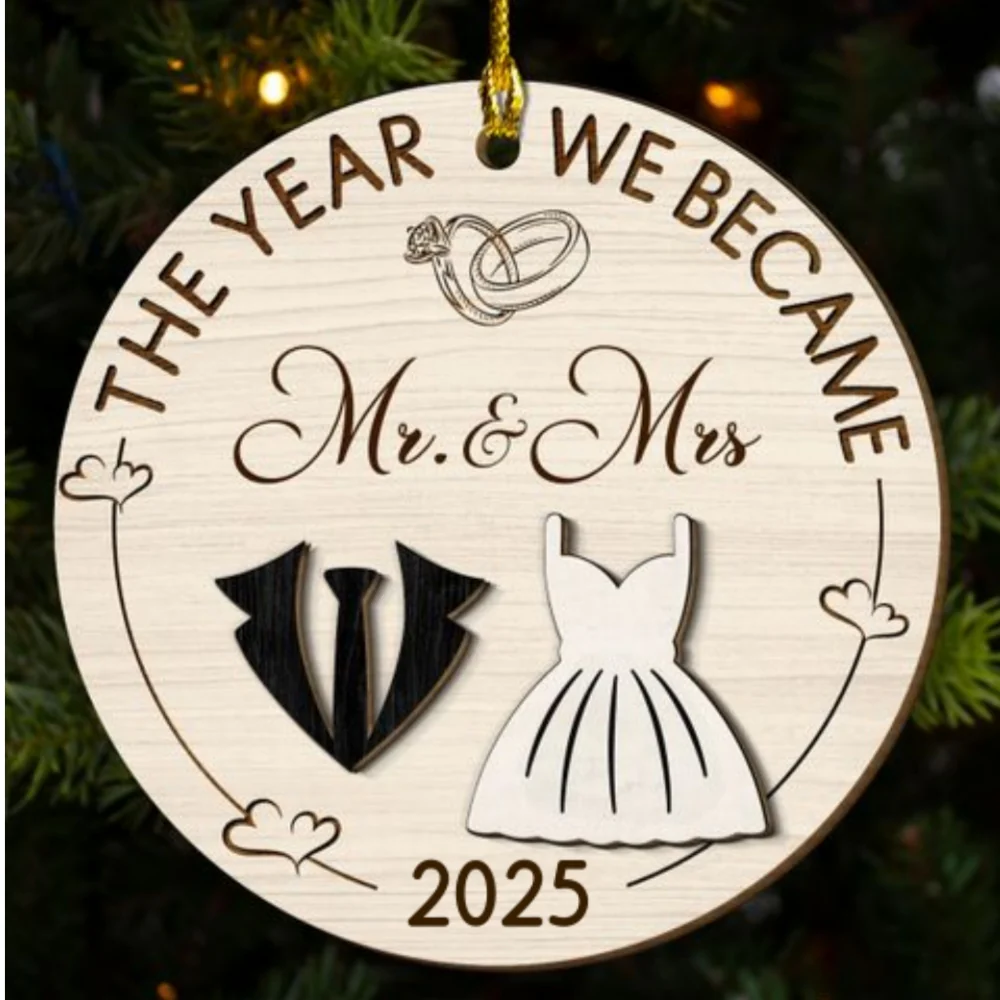 The Year Love Became Forever - Personalized Custom Freeshape 2-Layered Wood Ornament - Image 6