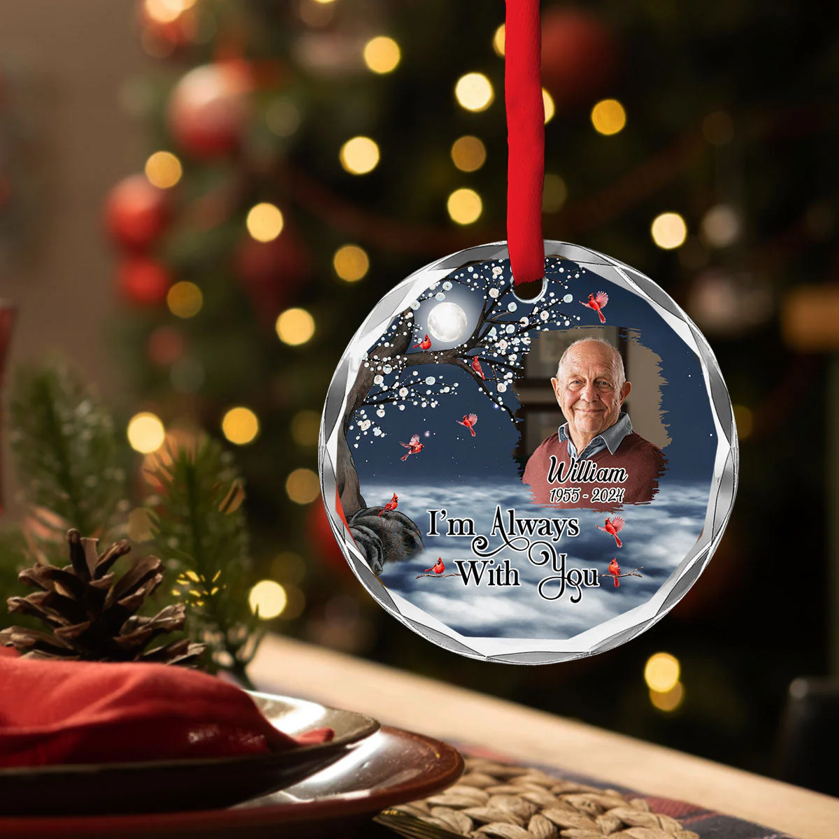 There Is A Little Bit Of Heaven In Our Home - Personalized Custom Glass Ornament - Image 2