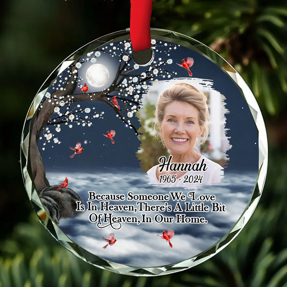 There Is A Little Bit Of Heaven In Our Home - Personalized Custom Glass Ornament - Image 3