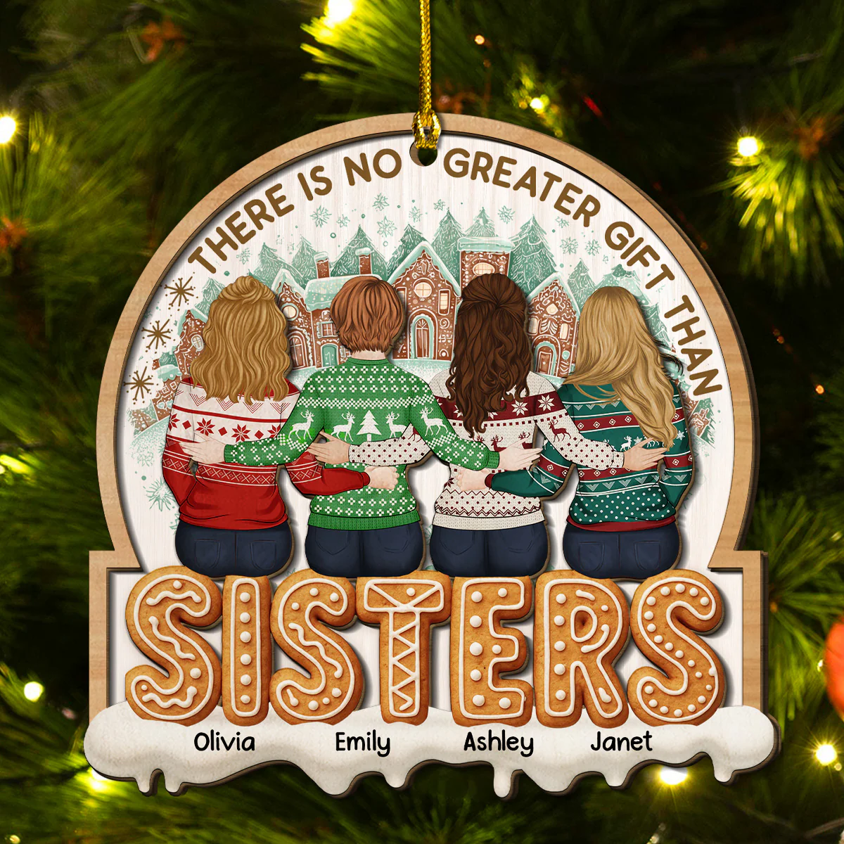 There Is No Greater Gift Than Sisters Family Besties - Personalized Custom 2-layered Wood Ornament