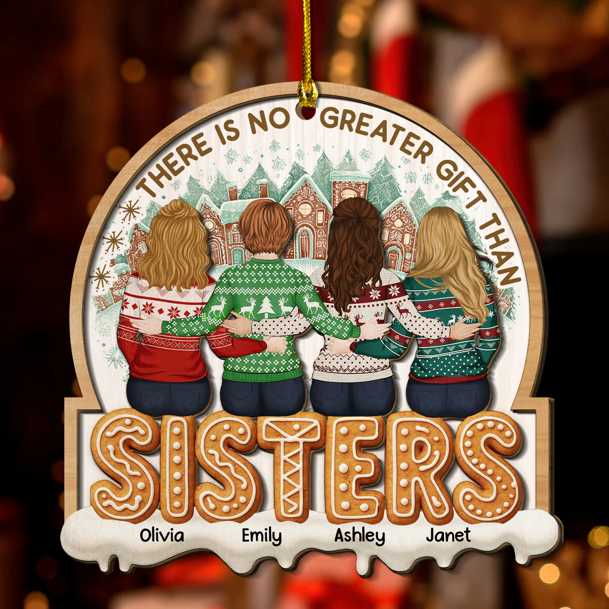 There Is No Greater Gift Than Sisters Family Besties - Personalized Custom 2-layered Wood Ornament - Image 2