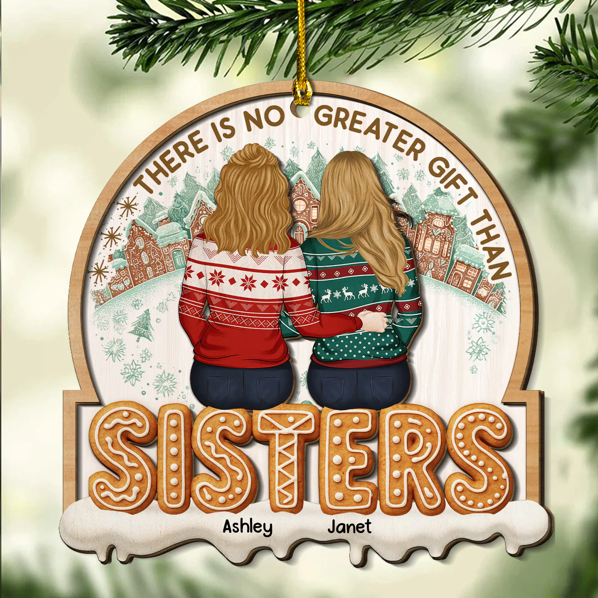 There Is No Greater Gift Than Sisters Family Besties - Personalized Custom 2-layered Wood Ornament - Image 3