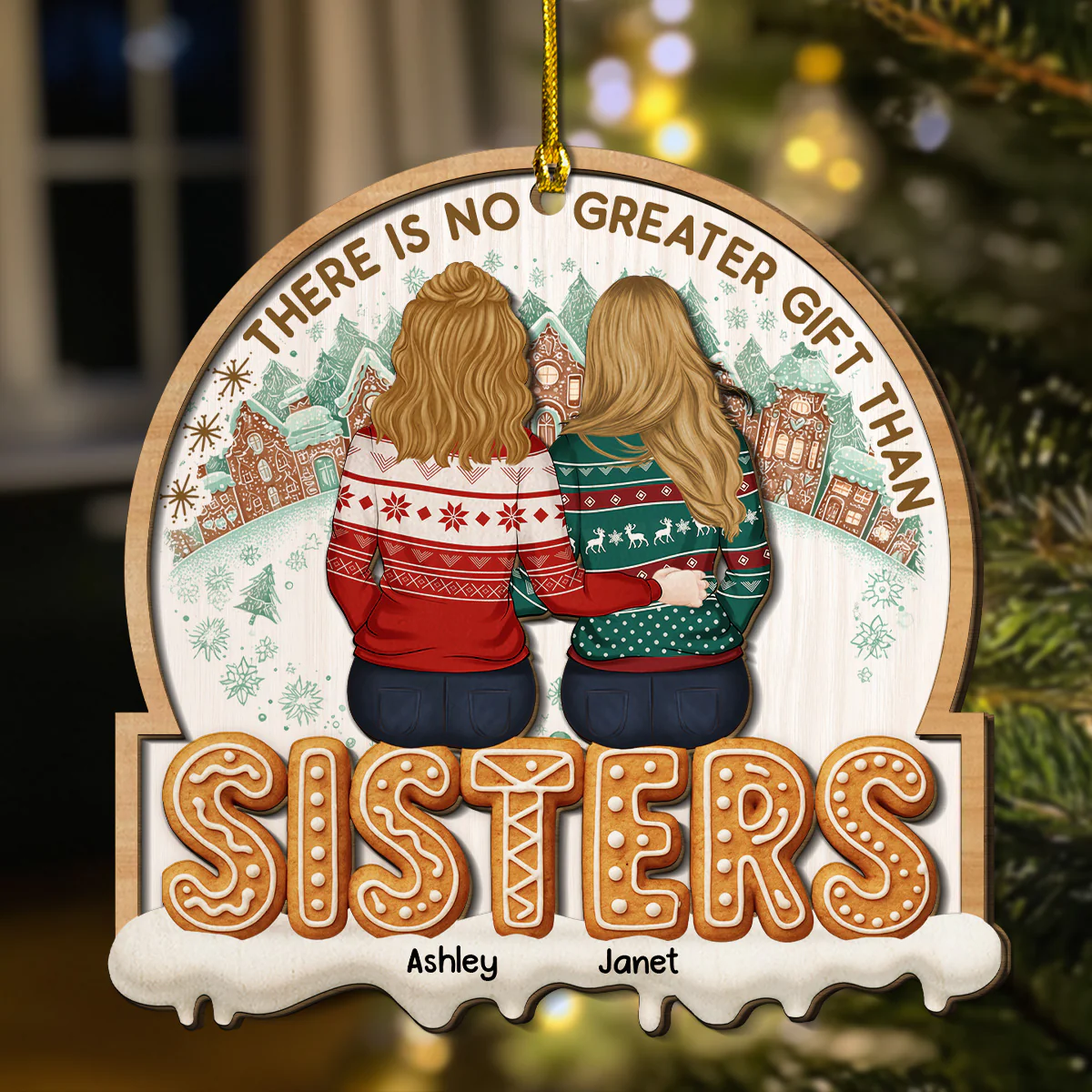 There Is No Greater Gift Than Sisters Family Besties - Personalized Custom 2-layered Wood Ornament - Image 4