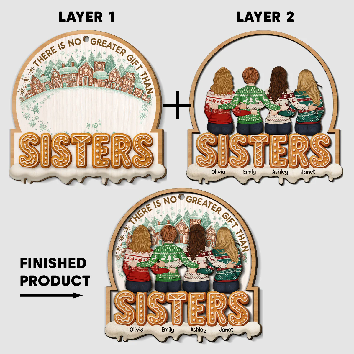 There Is No Greater Gift Than Sisters Family Besties - Personalized Custom 2-layered Wood Ornament - Image 6