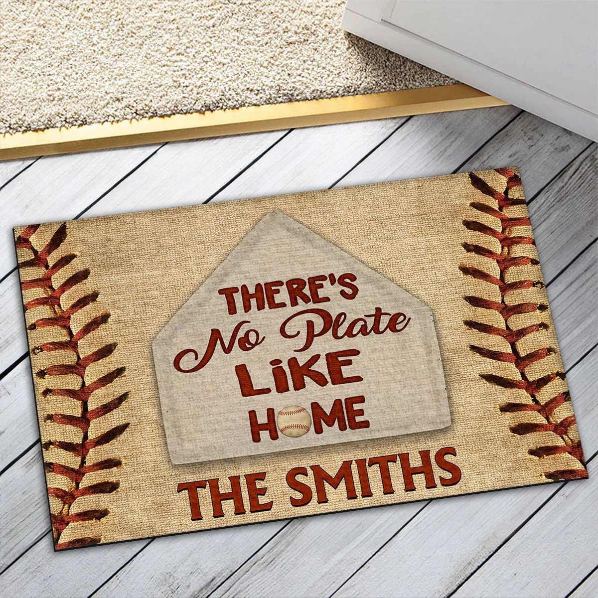 There Is No Plate Like Home Baseball -  Personalized Custom Doormat - Image 5
