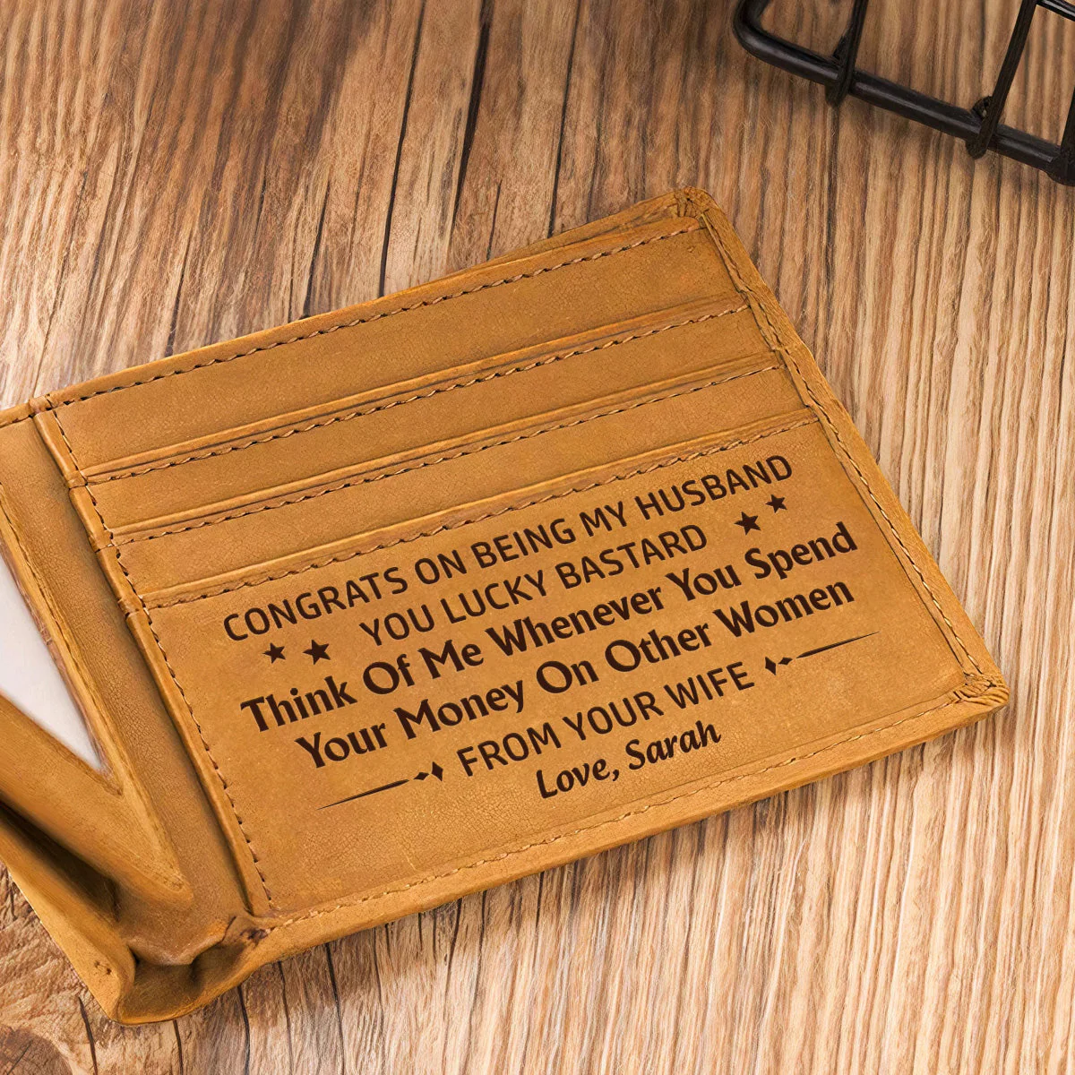 Think Of Me Whenever You Spend Your Money On Other Women - Personalized Custom Men Leather Wallet - Image 3